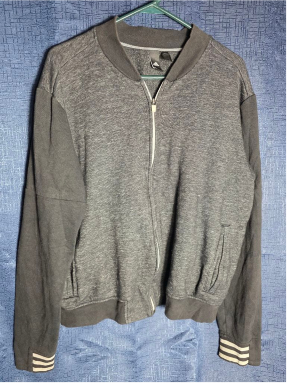 Women's Adidas Gray & Black Bomber Jacket L Athletic